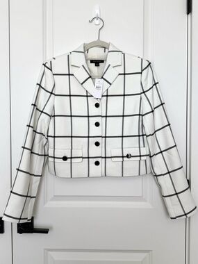 Ann Taylor The Military Blazer Jacket in Windowpane Black & White
